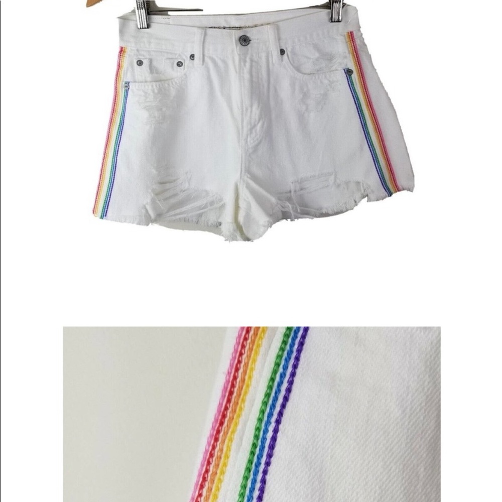 American Eagle "Super High Rise Festival" Shorts “pride” Jean Denim White 4